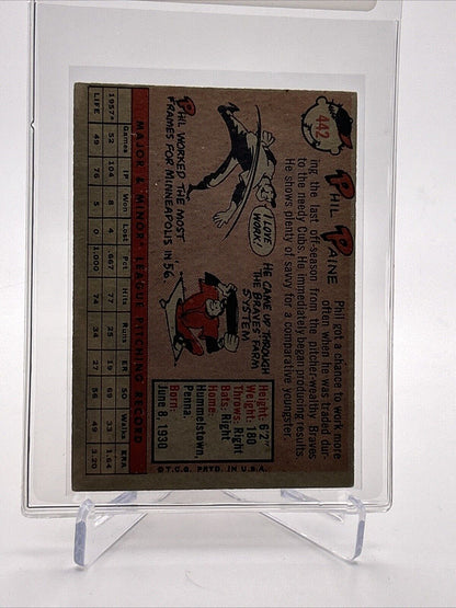 1958 Topps Phil Paine Rookie Baseball Card #442 VG Quality #2 FREE SHIPPING
