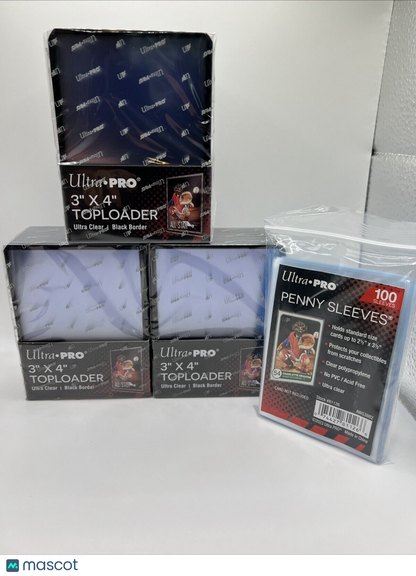 Ultra Pro 3X4 BLACK BORDER Toploaders 35pt 3 Packs of 25 AND 100 SLEEVES