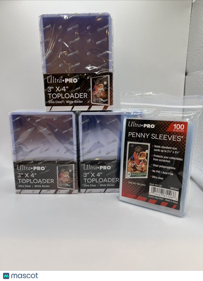 Ultra Pro 3X4 Toploaders 35pt WHITE BORDER 3 Packs of 25 AND 100 SLEEVES