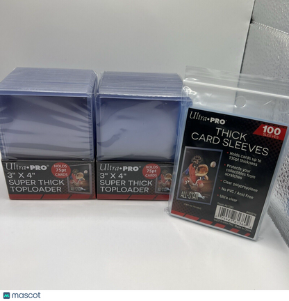 Ultra Pro 3X4 75pt Point Toploaders 2 Packs of 25 and 100 Thick Sleeves