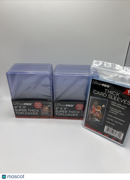 Ultra Pro 3X4 Thick Toploaders 130pt Point 2 Packs of 10 AND 100 THICK SLEEVES