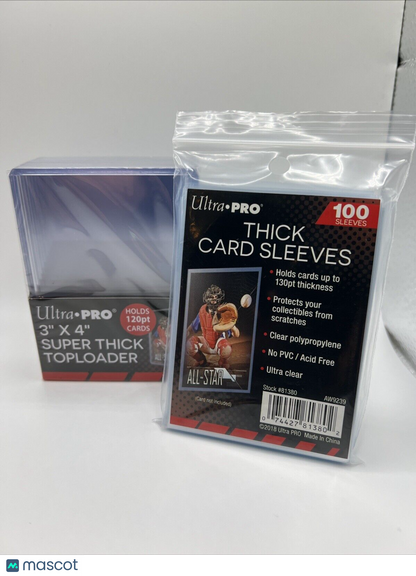 Ultra Pro 3X4 Thick Toploaders 120pt Point 1 Pack of 10 AND 100 Thick Sleeves