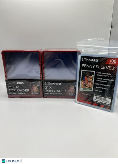 Ultra Pro 3X4 RED BORDER Toploaders 35pt 2 Packs of 25  AND 100 SLEEVES