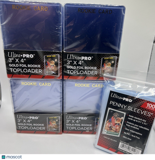 Ultra Pro 3X4 GOLD ROOKIE 35pt Toploaders 4 Packs of 25 AND 100 SLEEVES