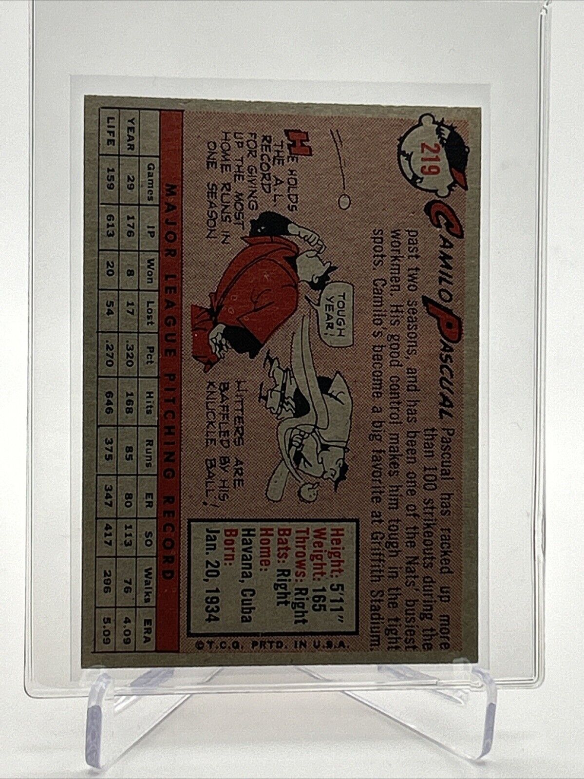1958 Topps Camilo Pascual Baseball Card #219 EX-MT Quality #2 FREE SHIPPING