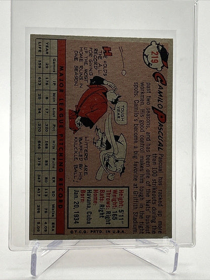1958 Topps Camilo Pascual Baseball Card #219 EX-MT Quality #2 FREE SHIPPING