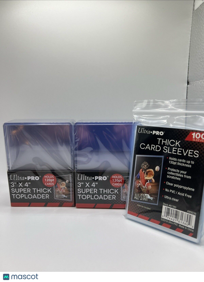 Ultra Pro 3X4 Thick Toploaders 120pt Point 2 Packs of 10 AND 100 Thick Sleeves