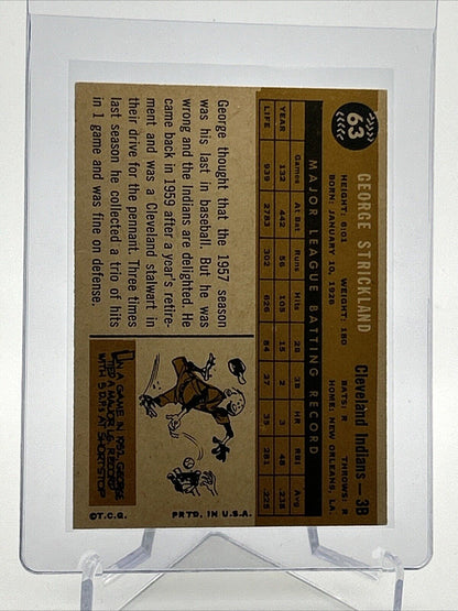 1960 Topps George Strickland Baseball Card #63 EX Quality FREE SHIPPING