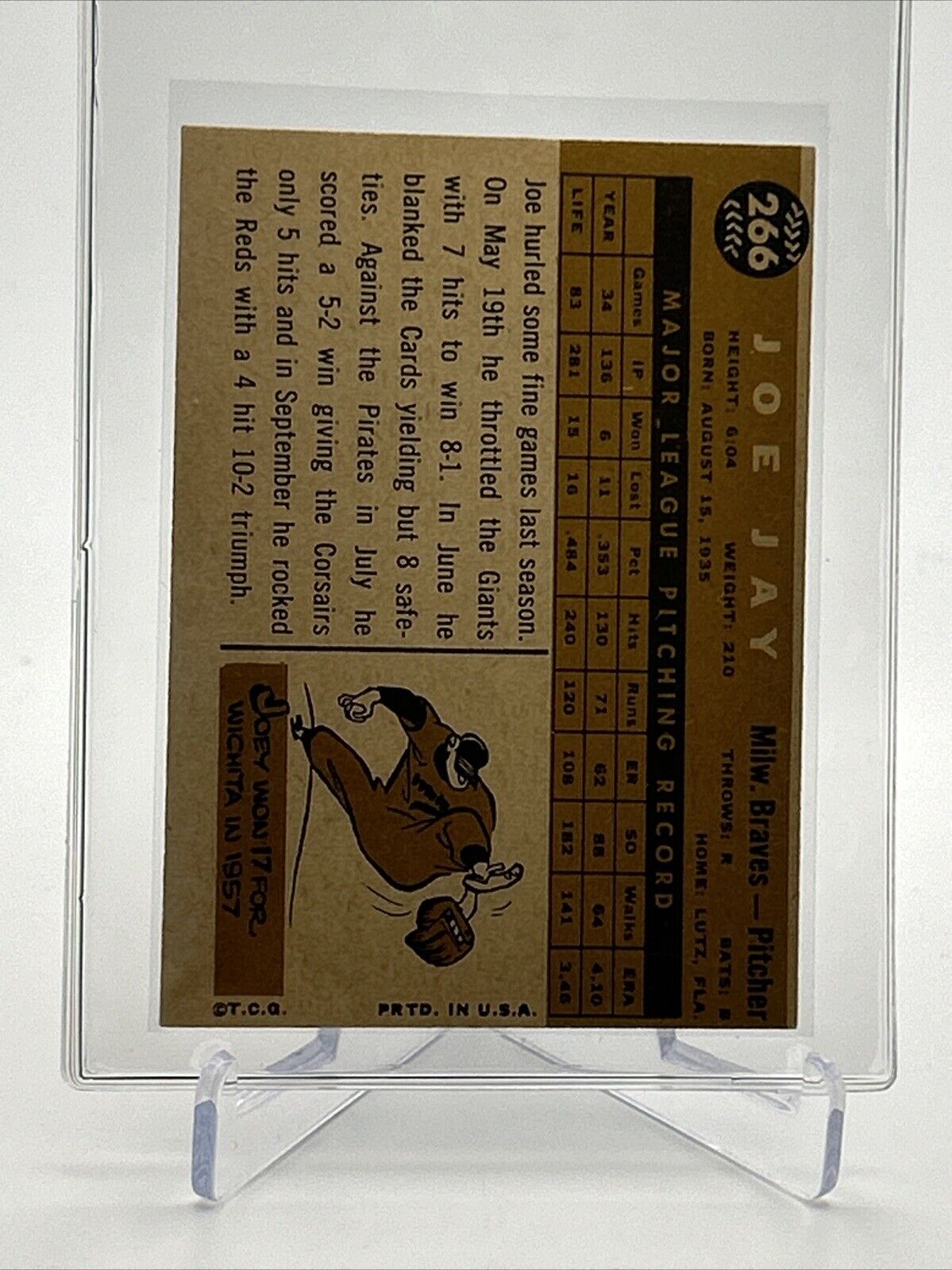 1960 Topps Joe Jay Baseball Card #266 EX Quality FREE SHIPPING