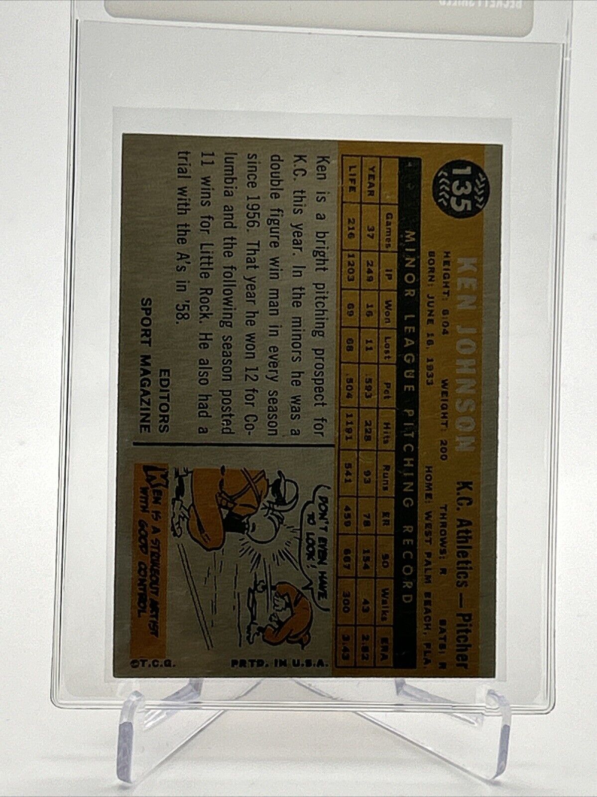 1960 Topps Ken Johnson Baseball Card #135 EX Quality FREE SHIPPING