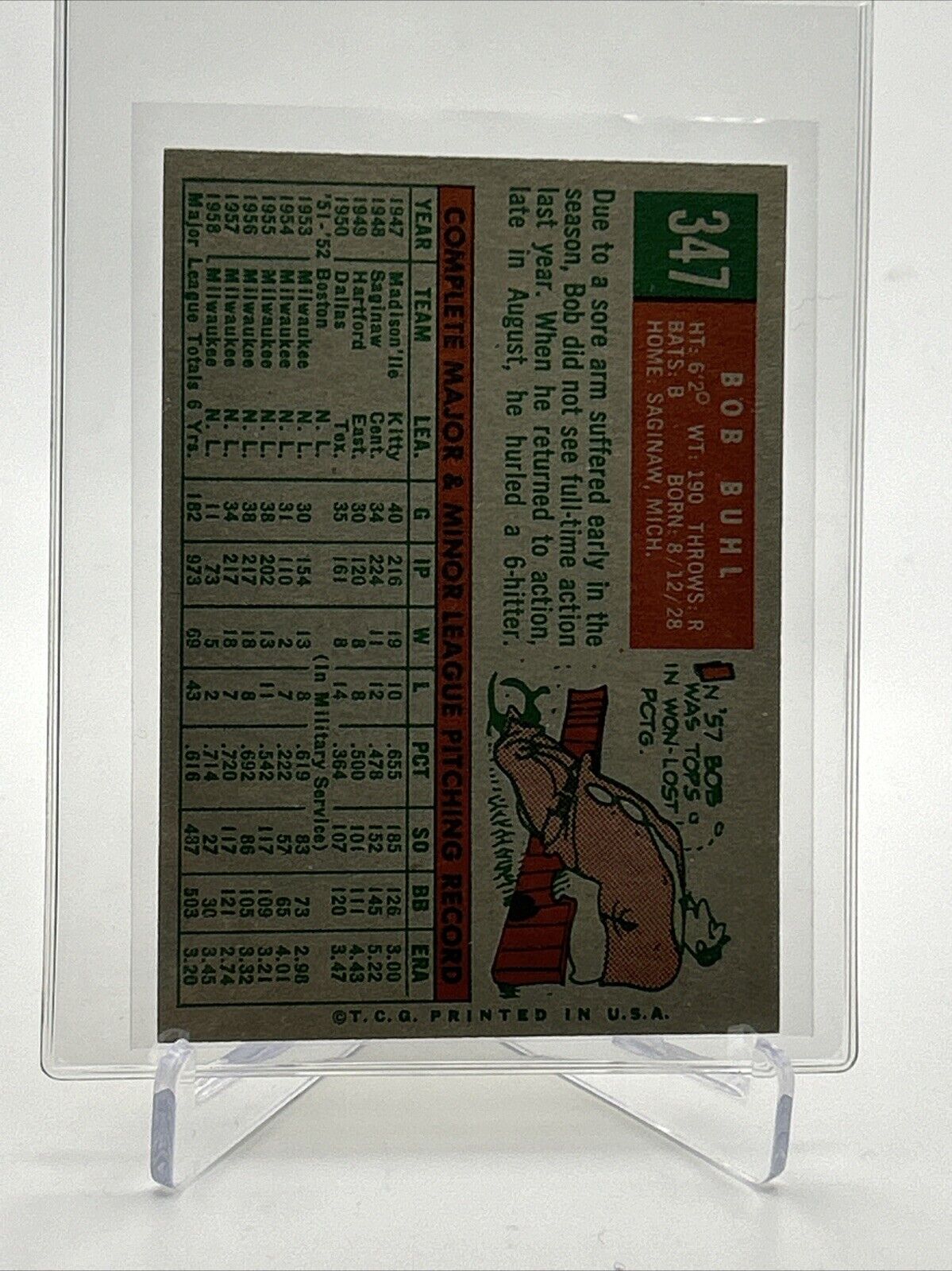 1959 Topps Bob Buhl Baseball Card #347 EX Quality FREE SHIPPING