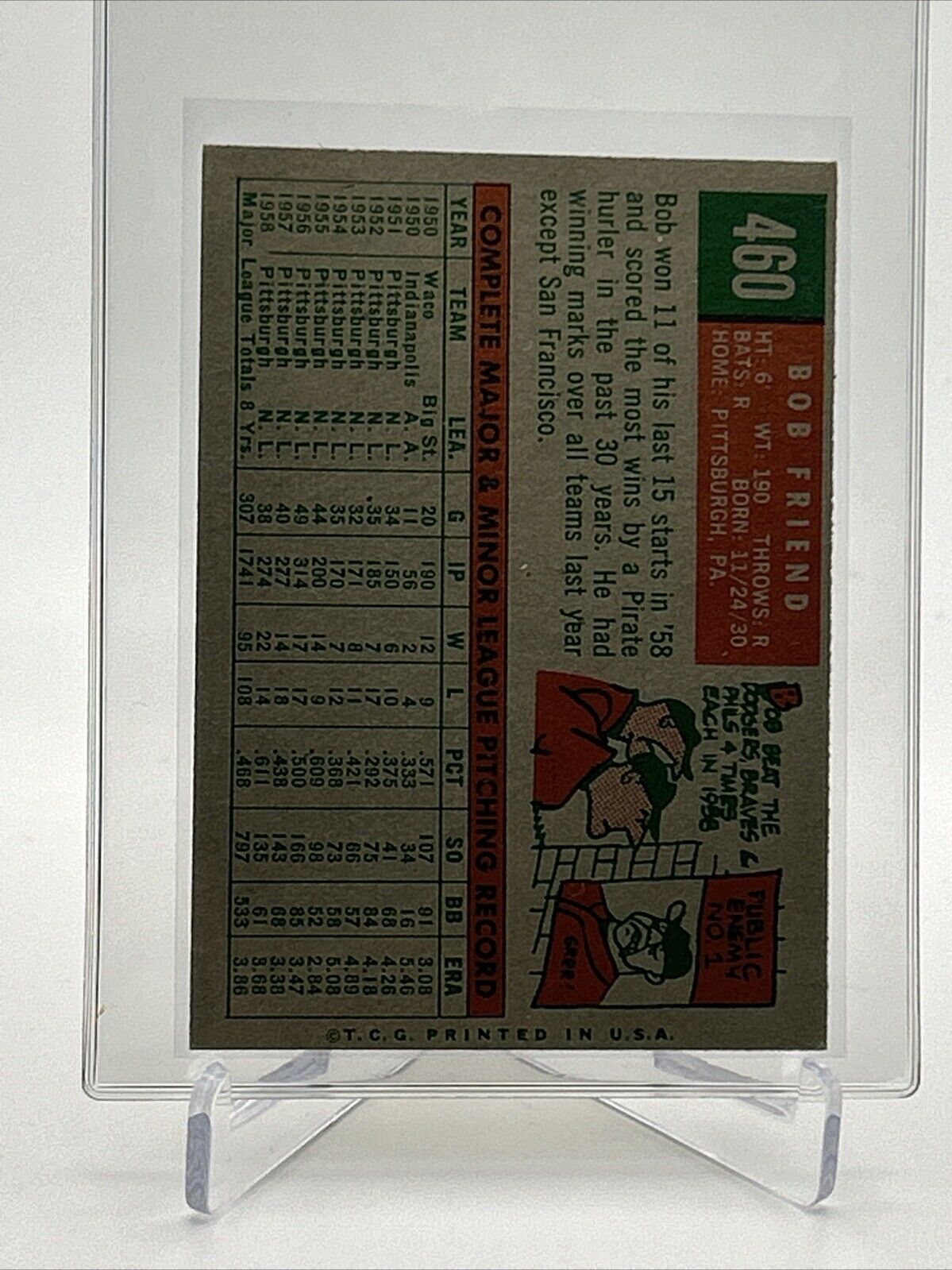 1959 Topps Bob Friend Baseball Card #460 EX Quality #2 FREE SHIPPING