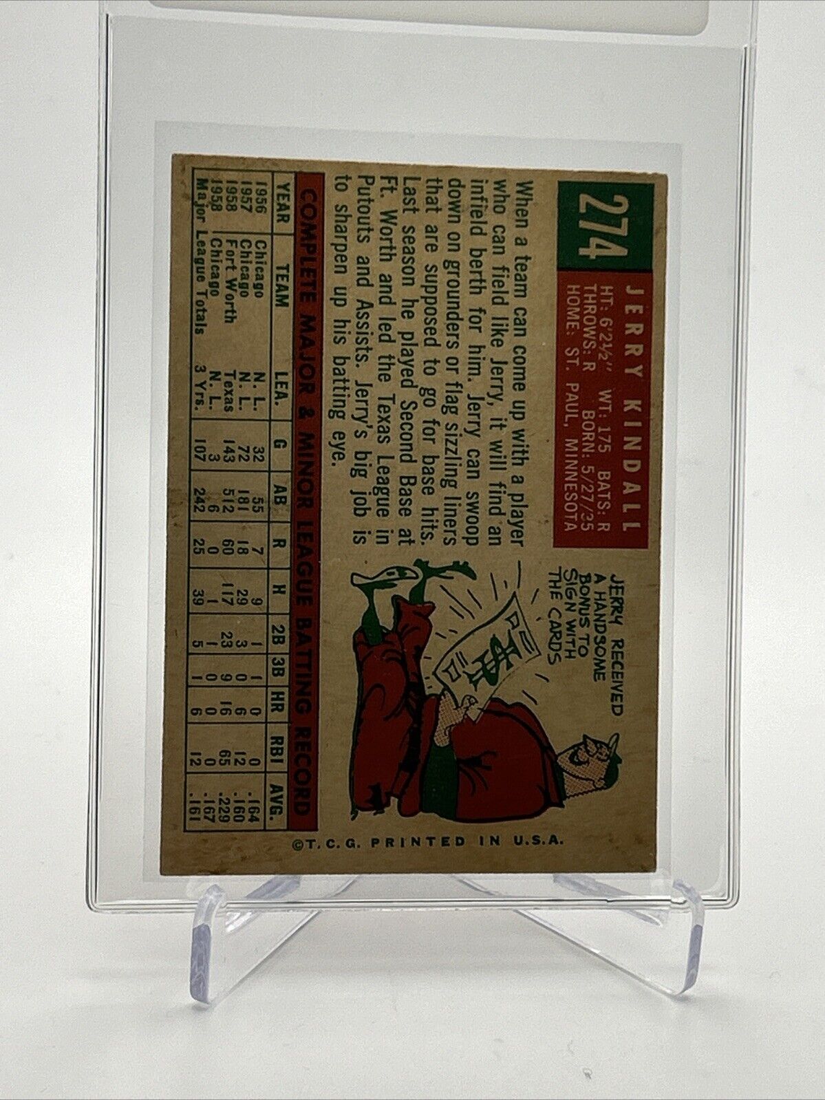 1959 Topps Jerry Kindall Baseball Card #274 VG Quality #2 FREE SHIPPING