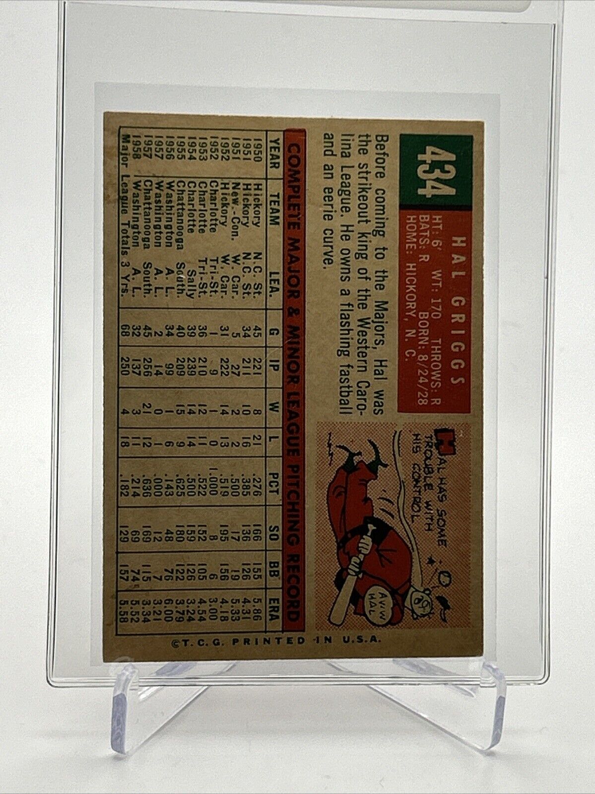 1959 Topps Hal Griggs Baseball Card #434 EX Quality FREE SHIPPING