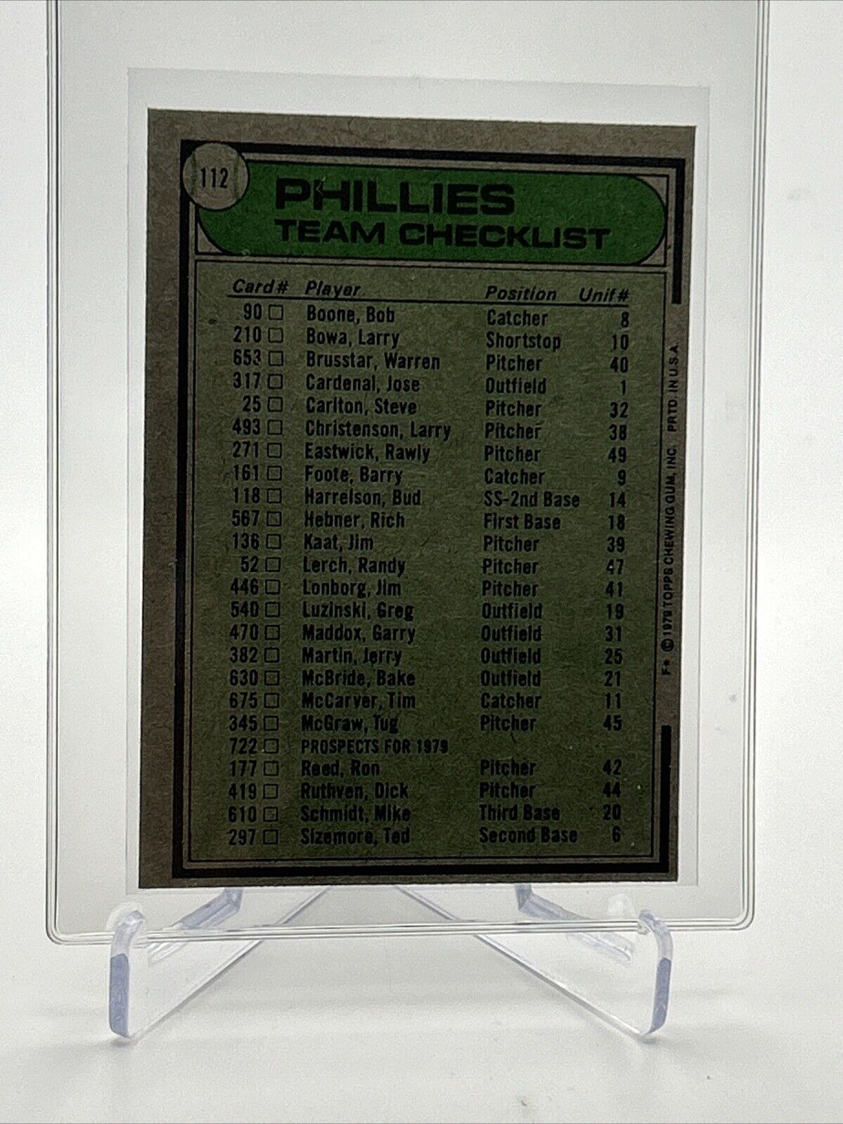 1979 Topps Philadelphia Phillies/Danny Ozark Card #112 Near Mint FREE SHIPPING