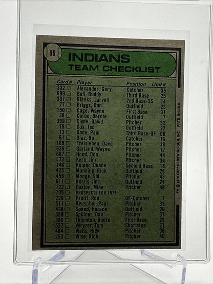 1979 Topps Cleveland Indians/Jeff Torborg Card #96 NM #2 FREE SHIPPING