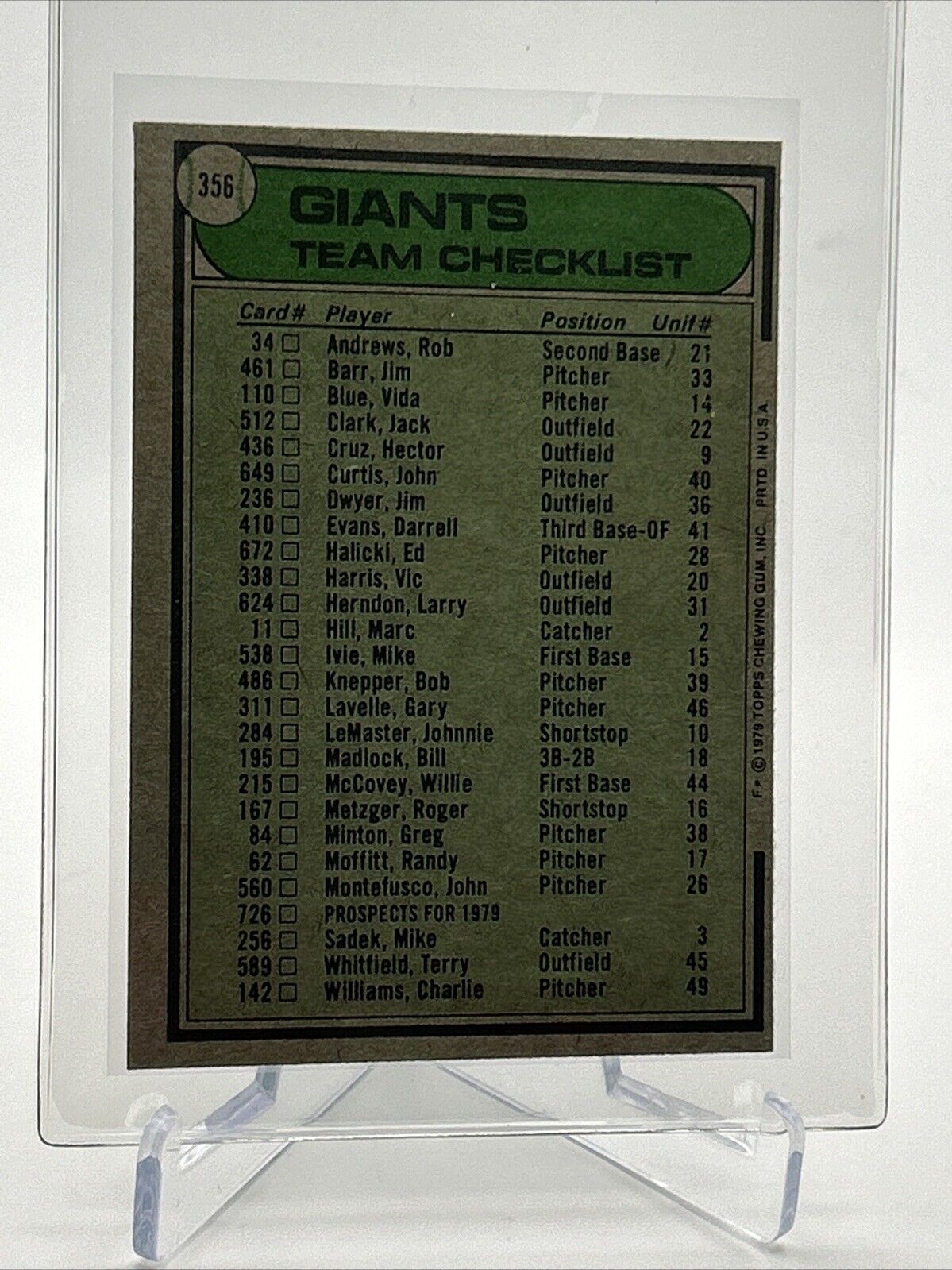 1979 Topps San Francisco Giants/Joe Altobelli Card #356 EX #2 FREE SHIPPING