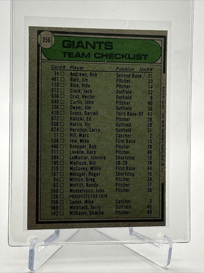 1979 Topps San Francisco Giants/Joe Altobelli Card #356 EX #2 FREE SHIPPING