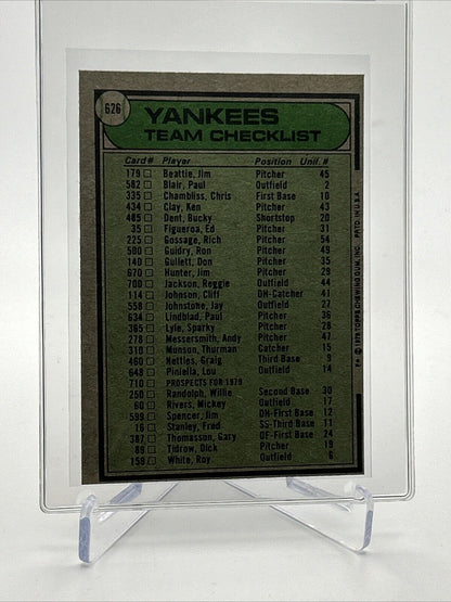 1979 Topps New York Yankees/Bob Lemon Card #626 NM #2 FREE SHIPPING