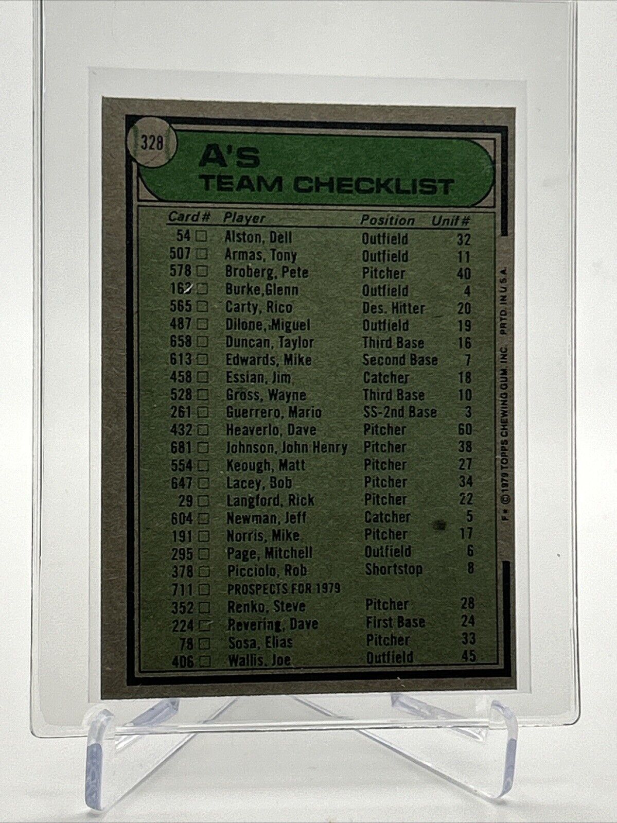 1979 Topps Oakland A's/Jack McKeon Baseball Card #328 Near Mint FREE SHIPPING