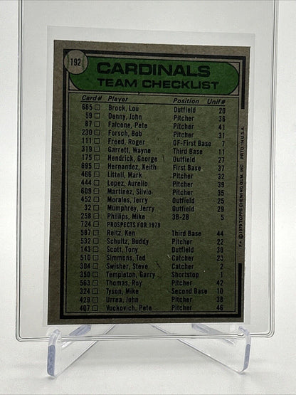 1979 Topps St. Louis Cardinals/Ken Boyer Card #192 NM #2 FREE SHIPPING