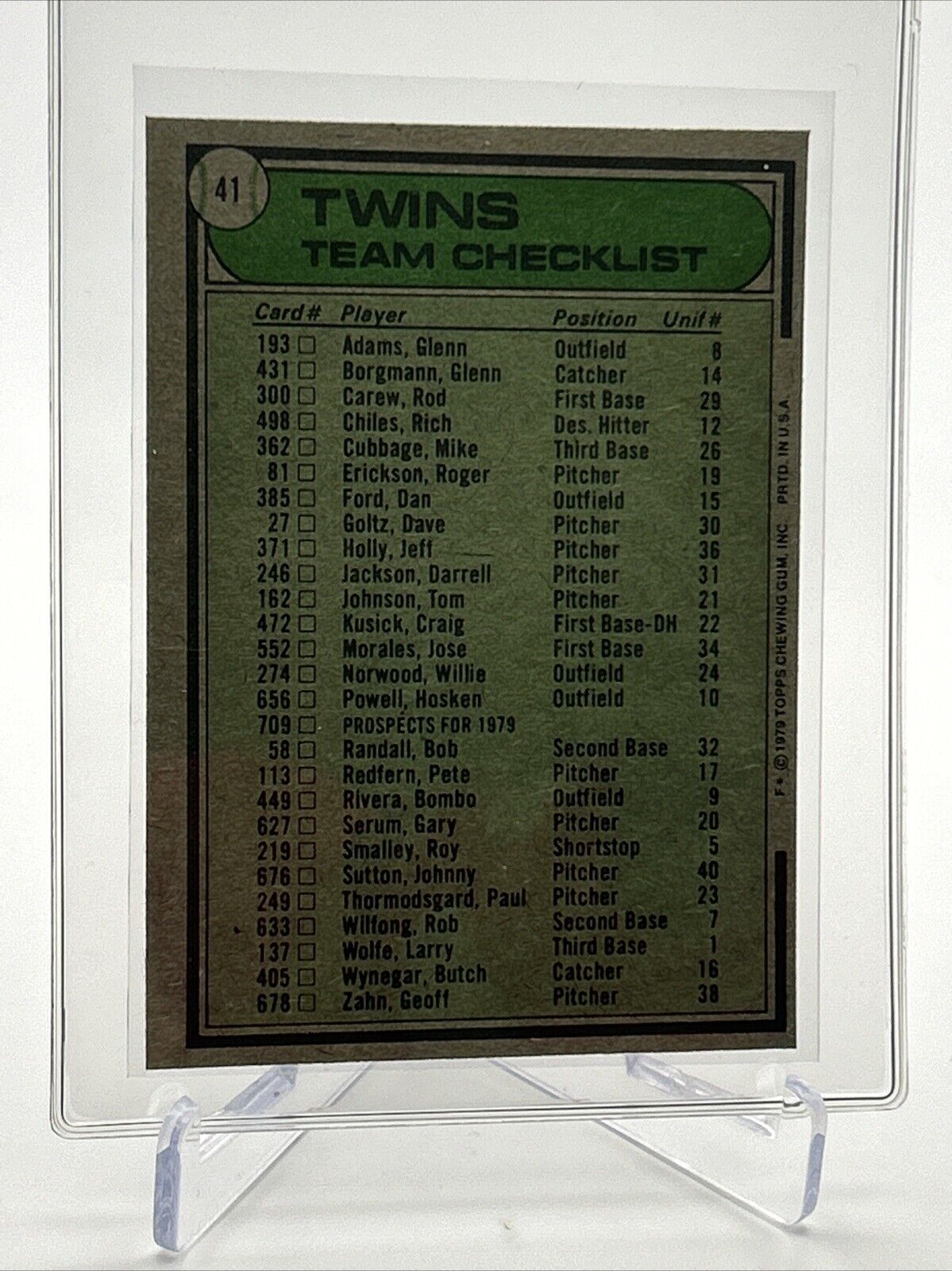 1979 Topps Minnesota Twins/Gene Mauch Baseball Card #41 NM #4 FREE SHIPPING