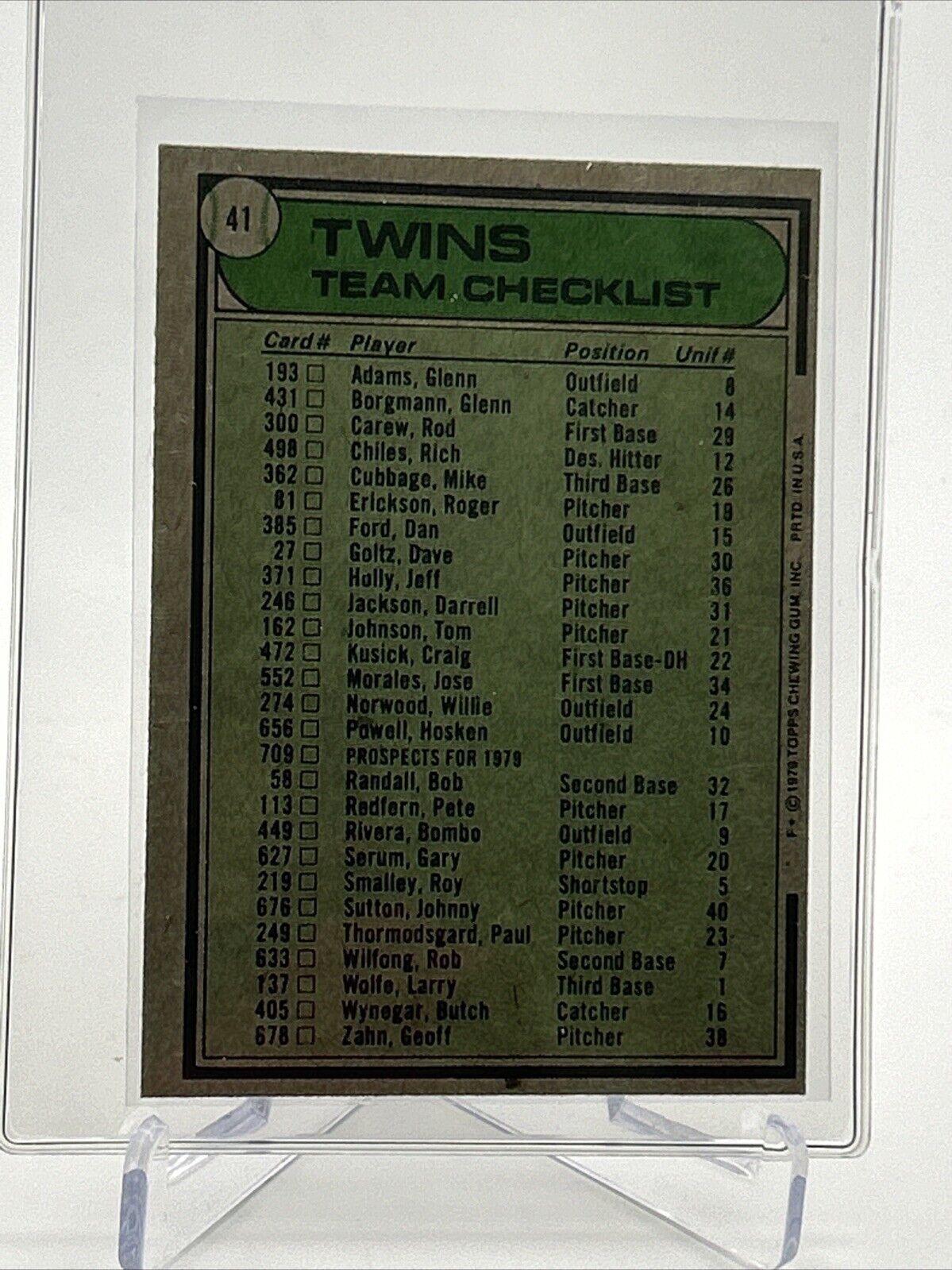 1979 Topps Minnesota Twins/Gene Mauch Baseball Card #41 NM #3 FREE SHIPPING