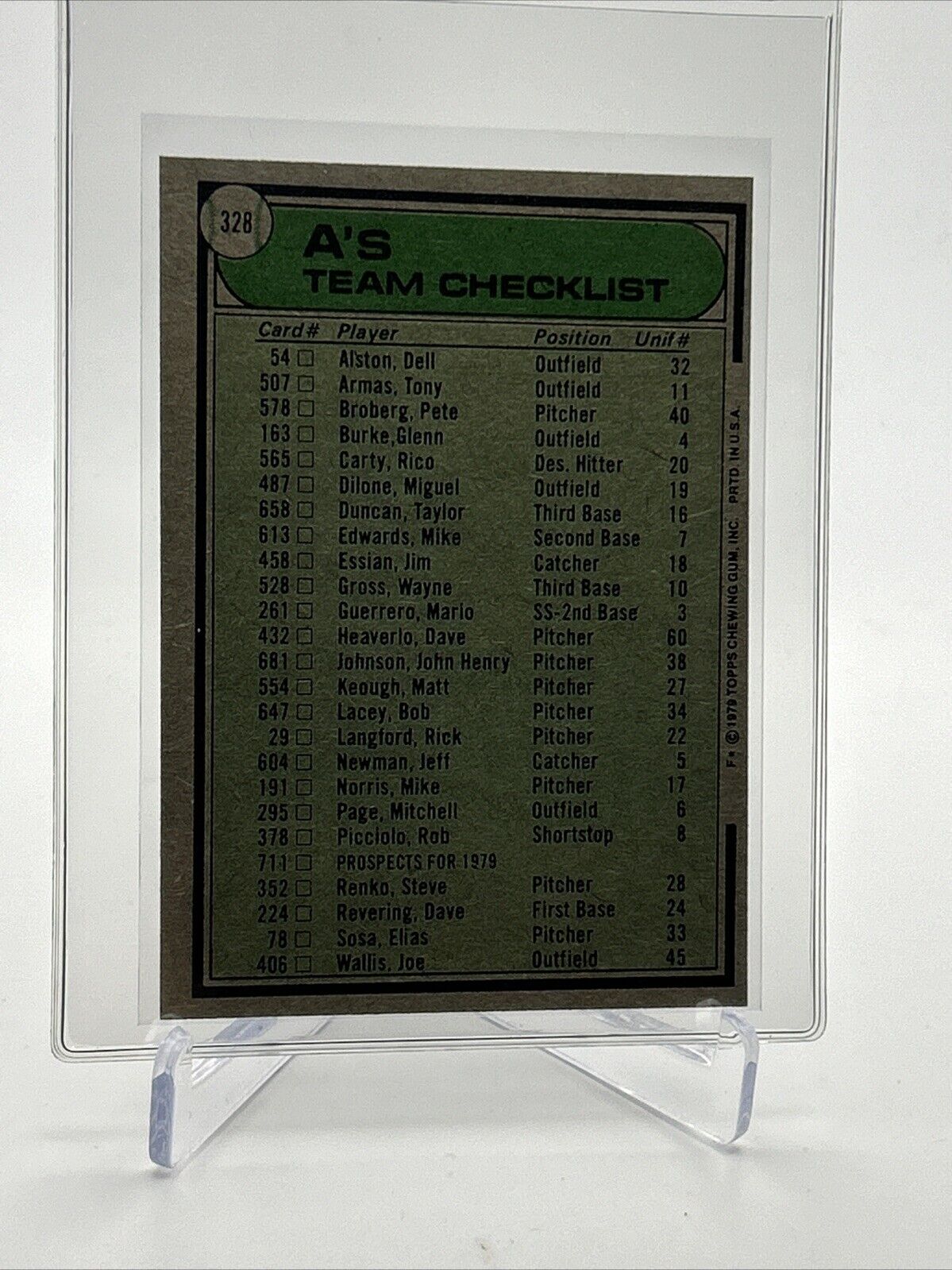 1979 Topps Oakland A's/Jack McKeon Baseball Card #328 NM #5 FREE SHIPPING