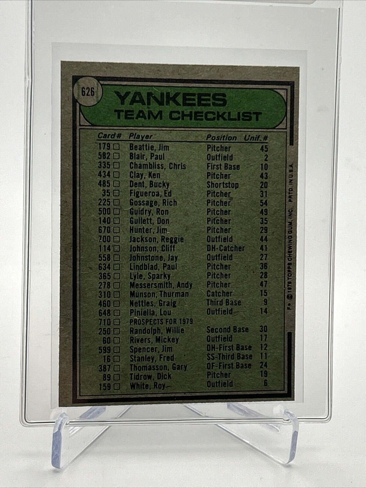 1979 Topps New York Yankees/Bob Lemon Card #626 NM #7 FREE SHIPPING