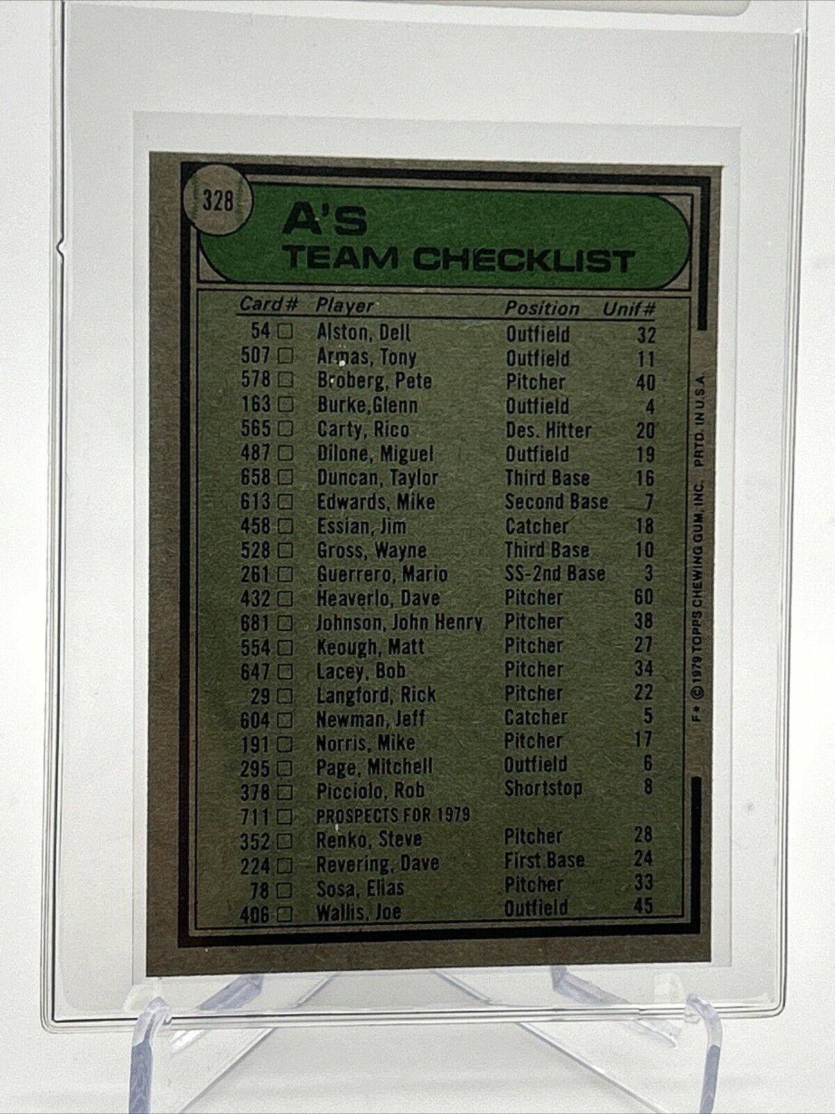 1979 Topps Oakland A's/Jack McKeon Baseball Card #328 NM #3 FREE SHIPPING