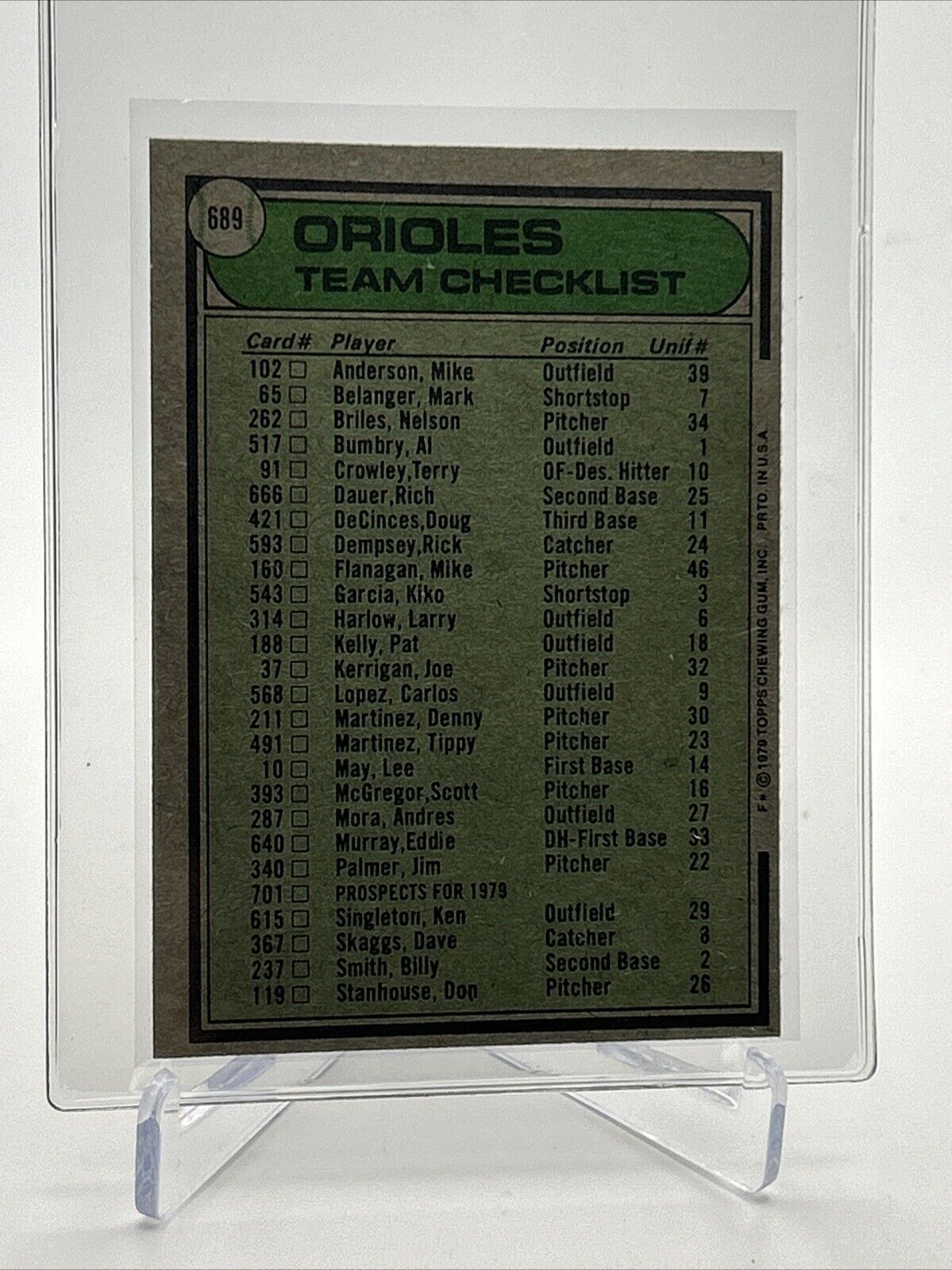 1979 Topps Baltimore Orioles/Earl Weaver Card #689 NM #4 FREE SHIPPING