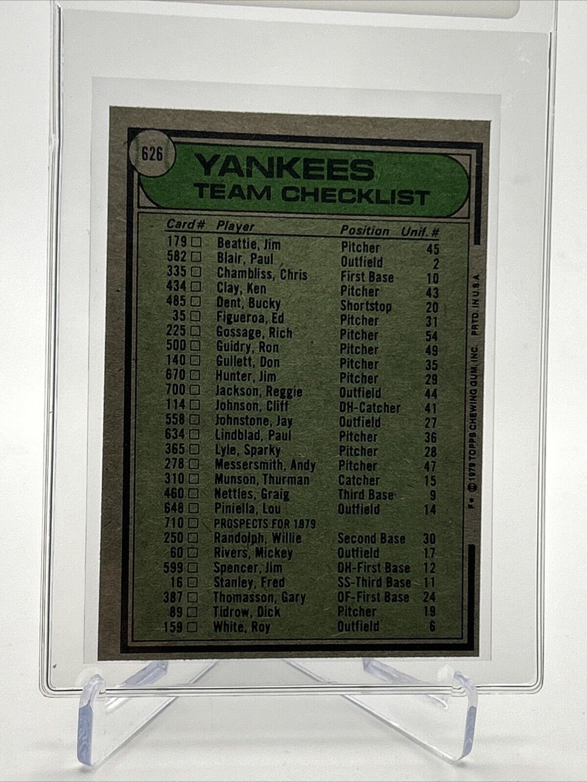 1979 Topps New York Yankees/Bob Lemon Card #626 NM #5 FREE SHIPPING
