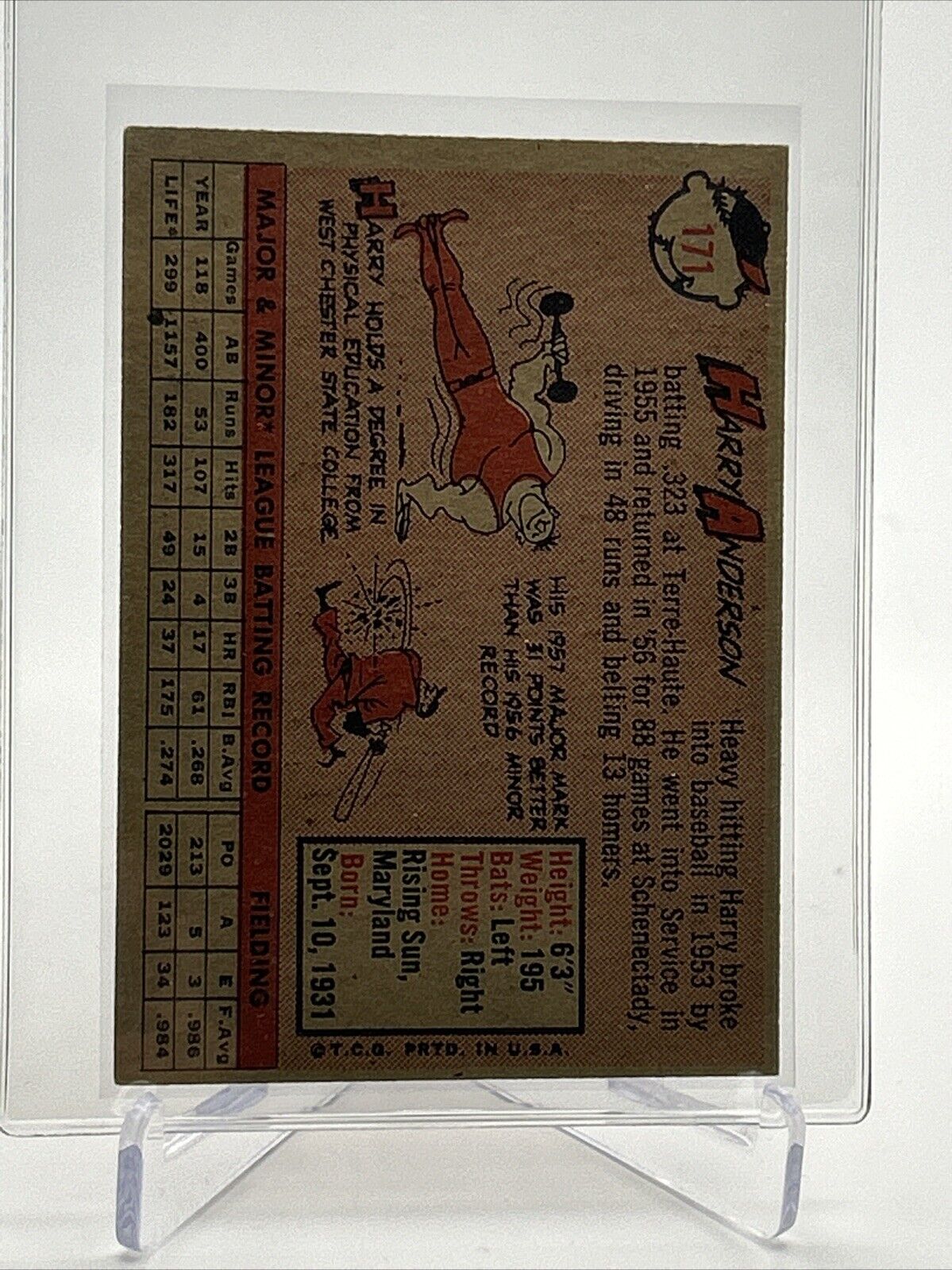 1958 Topps Harry Anderson Baseball Card #171 VG Quality FREE SHIPPING