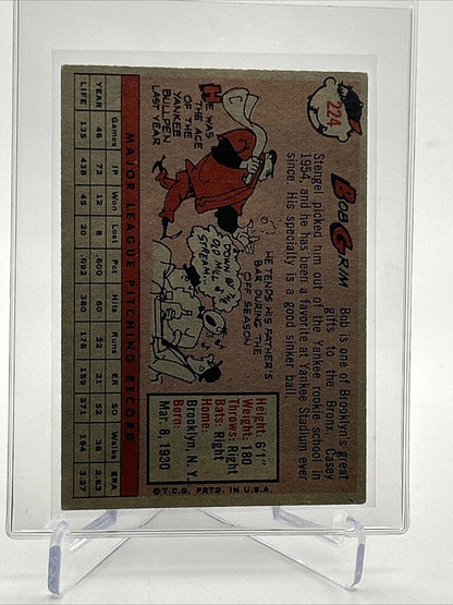 1958 Topps Bob Grim Baseball Card #224 VG Quality #2 FREE SHIPPING