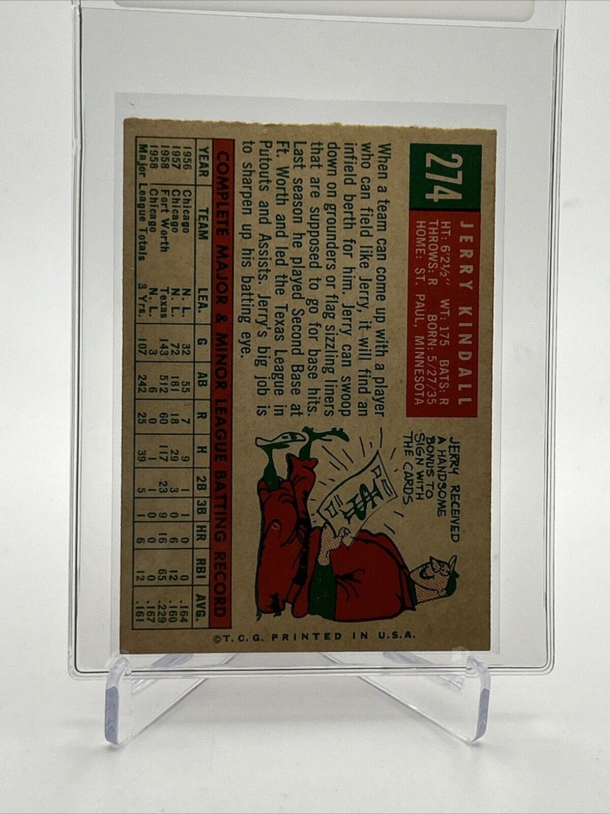 1959 Topps Jerry Kindall White Back Baseball Card #274 VG #2 FREE SHIPPING