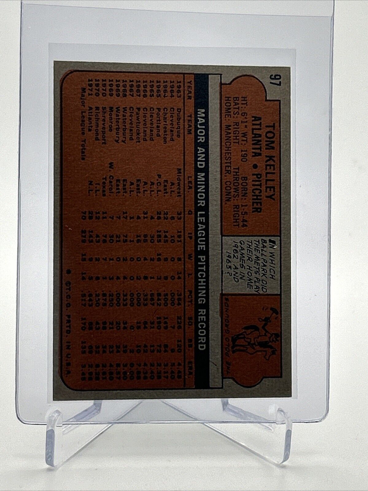 1972 Topps Tom Kelley Baseball Card #97 EX Quality #3 FREE SHIPPING