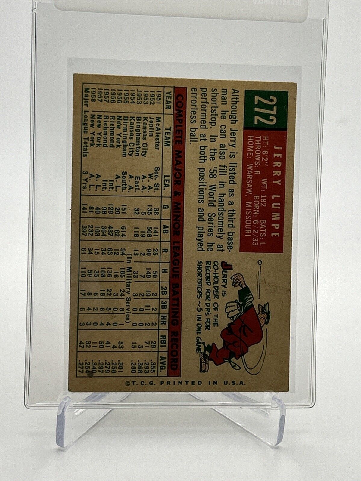 1959 Topps Jerry Lumpe White Back Baseball Card #272 VG Quality FREE SHIPPING
