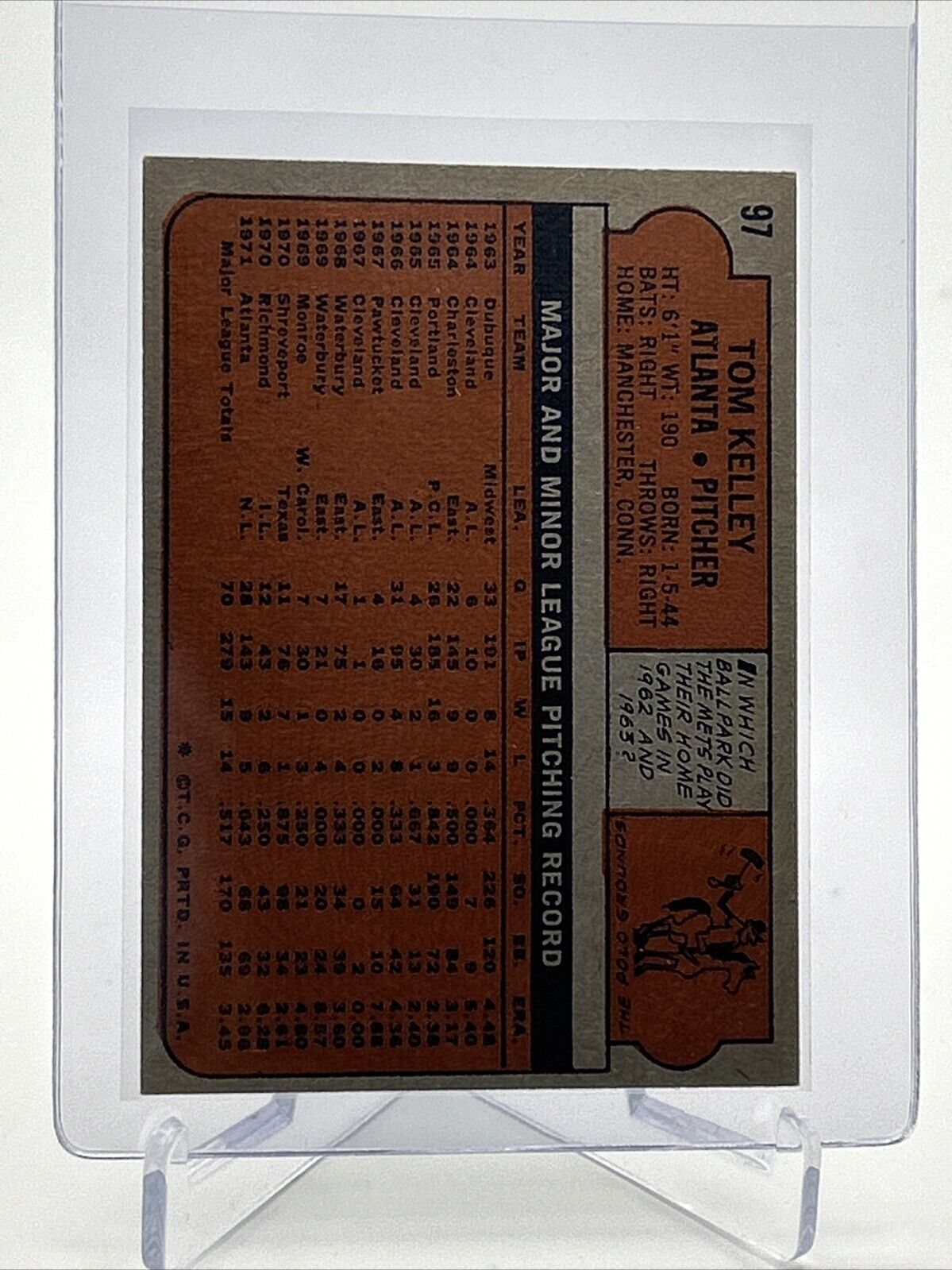 1972 Topps Tom Kelley Baseball Card #97 EX Quality #2 FREE SHIPPING