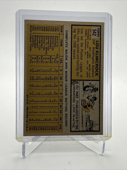 1963 Topps Lou Klimchock Baseball Card #542 EX Quality #2 FREE SHIPPING