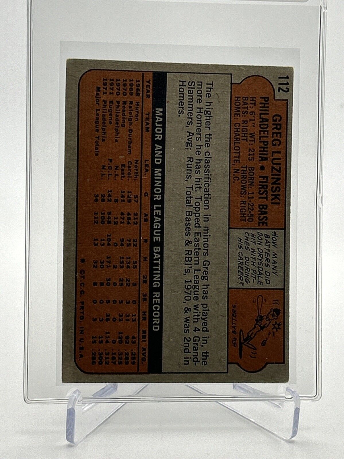 1972 Topps Greg Luzinski Baseball Card #112 VG Quality #2 FREE SHIPPING