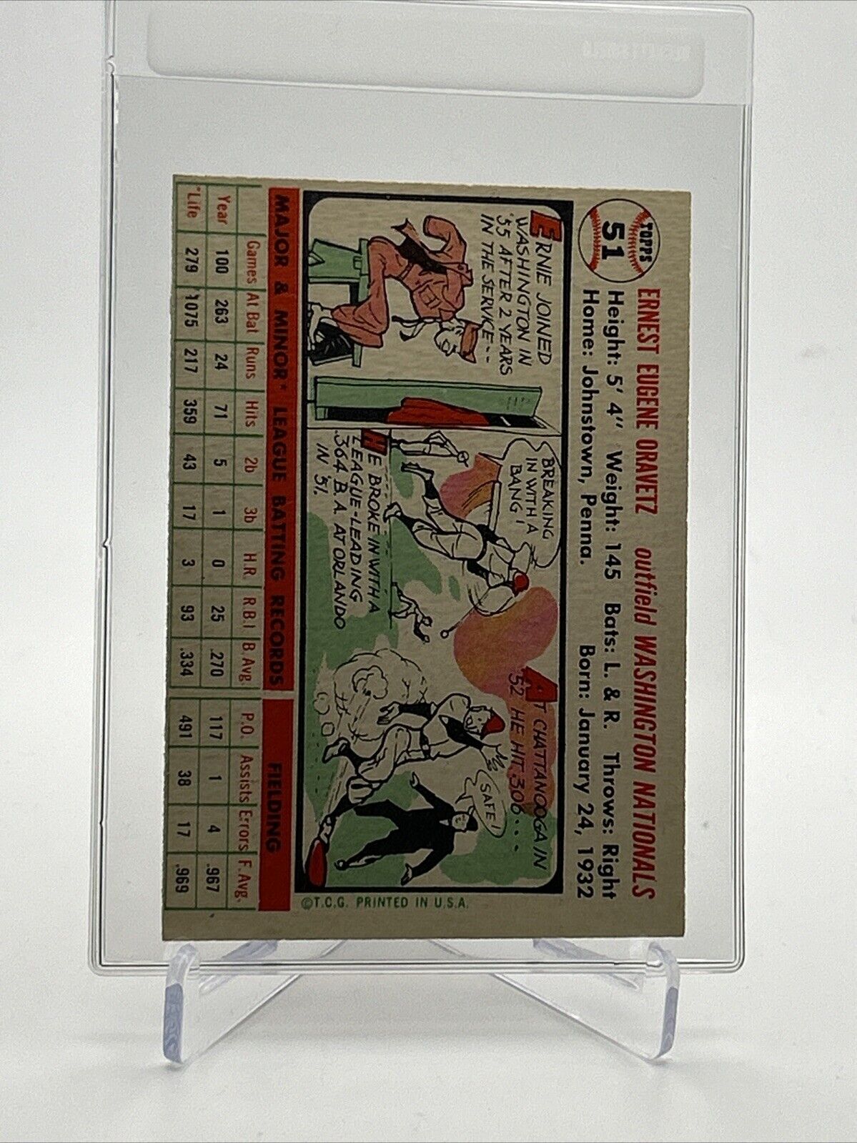 1956 Topps Ernie Oravetz Baseball Card #51 EX Quality #2 FREE SHIPPING