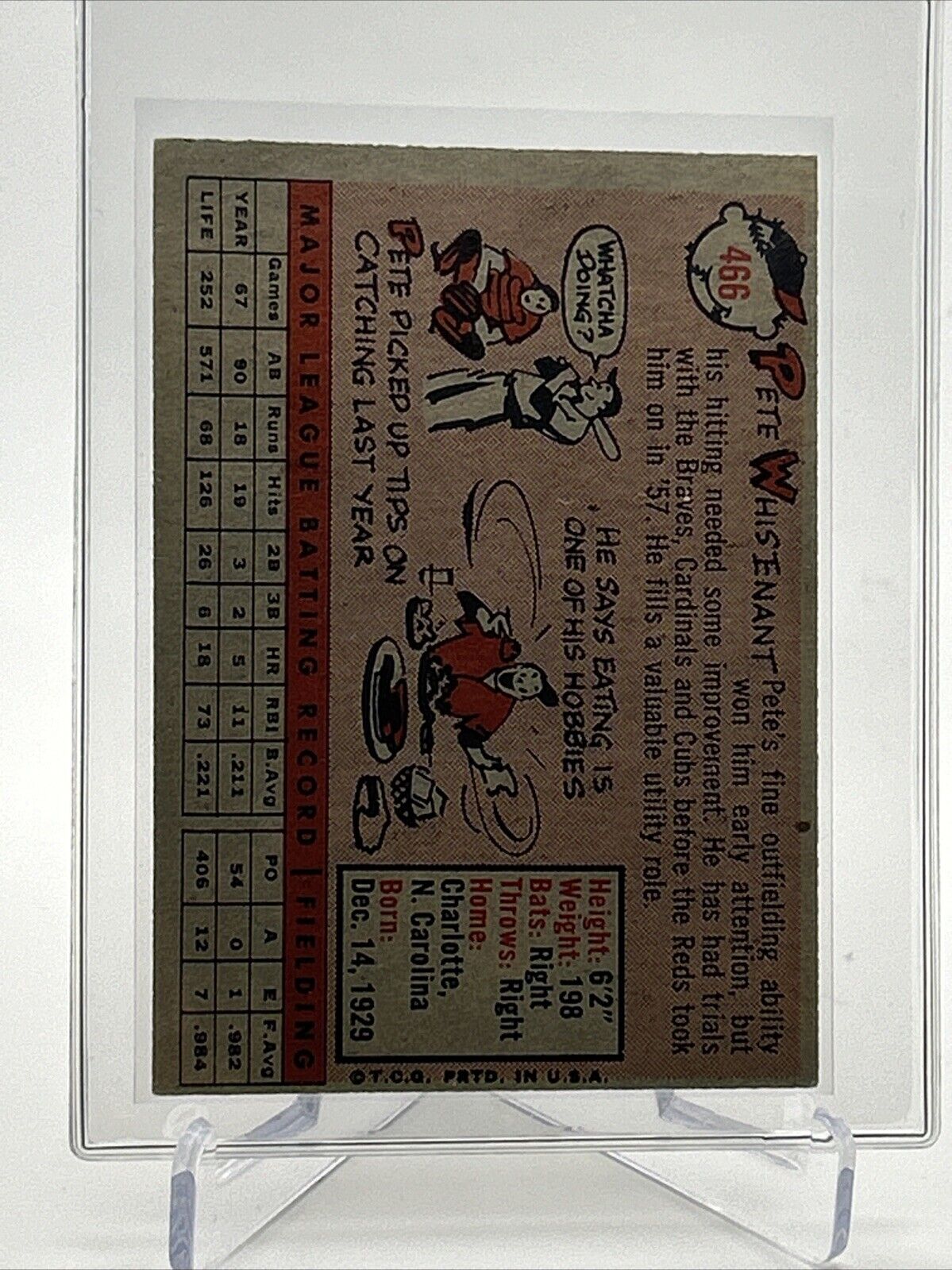 1958 Topps Pete Whisenant Baseball Card #466 VG Quality FREE SHIPPING