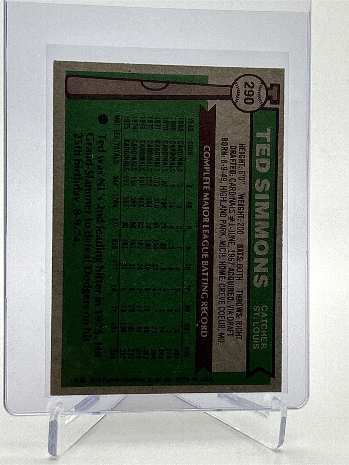 1976 Topps Ted Simmons Baseball Card #290 VG Quality #7 FREE SHIPPING