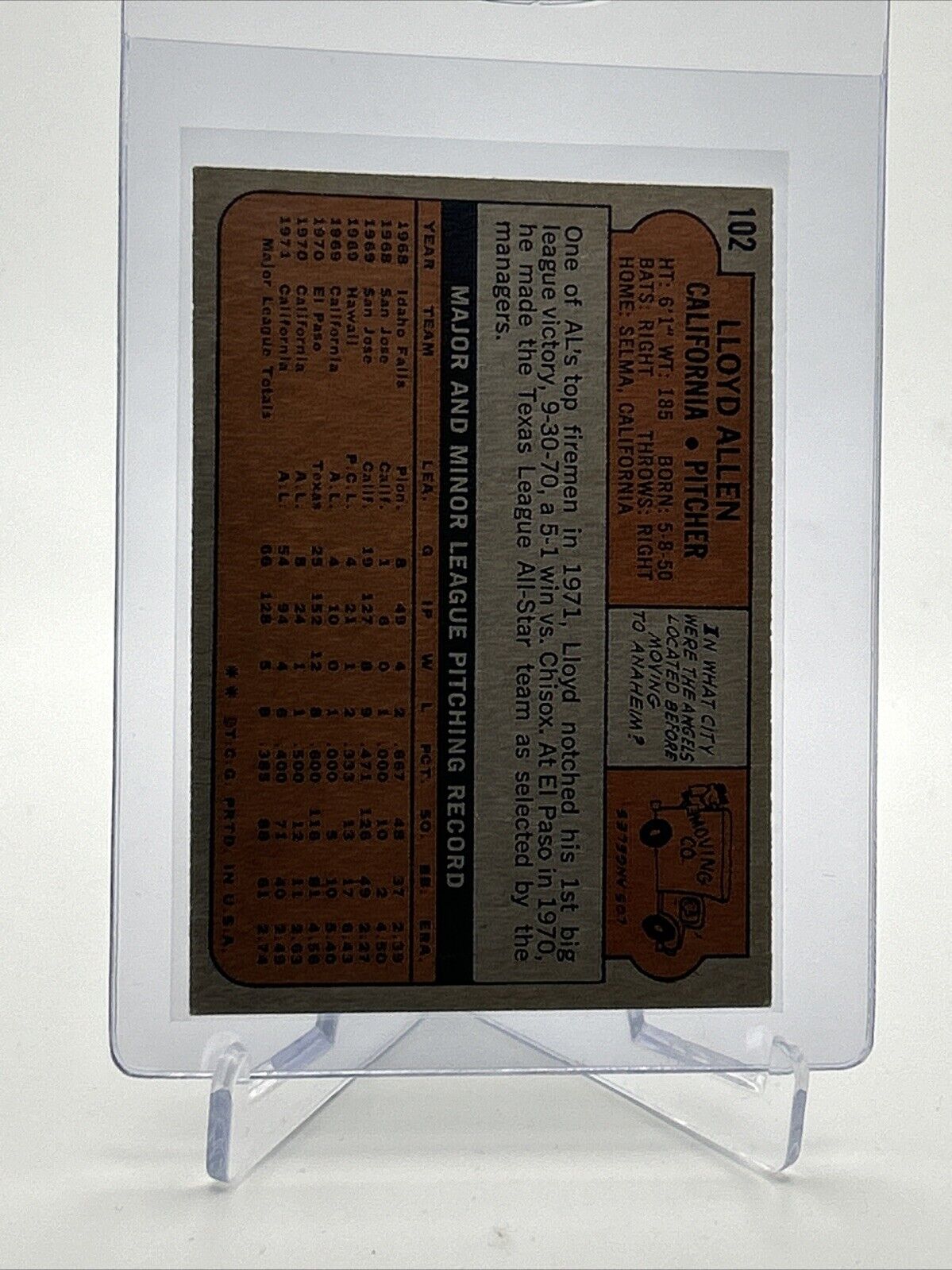1972 Topps Lloyd Allen Baseball Card #102 EX Quality #2 FREE SHIPPING