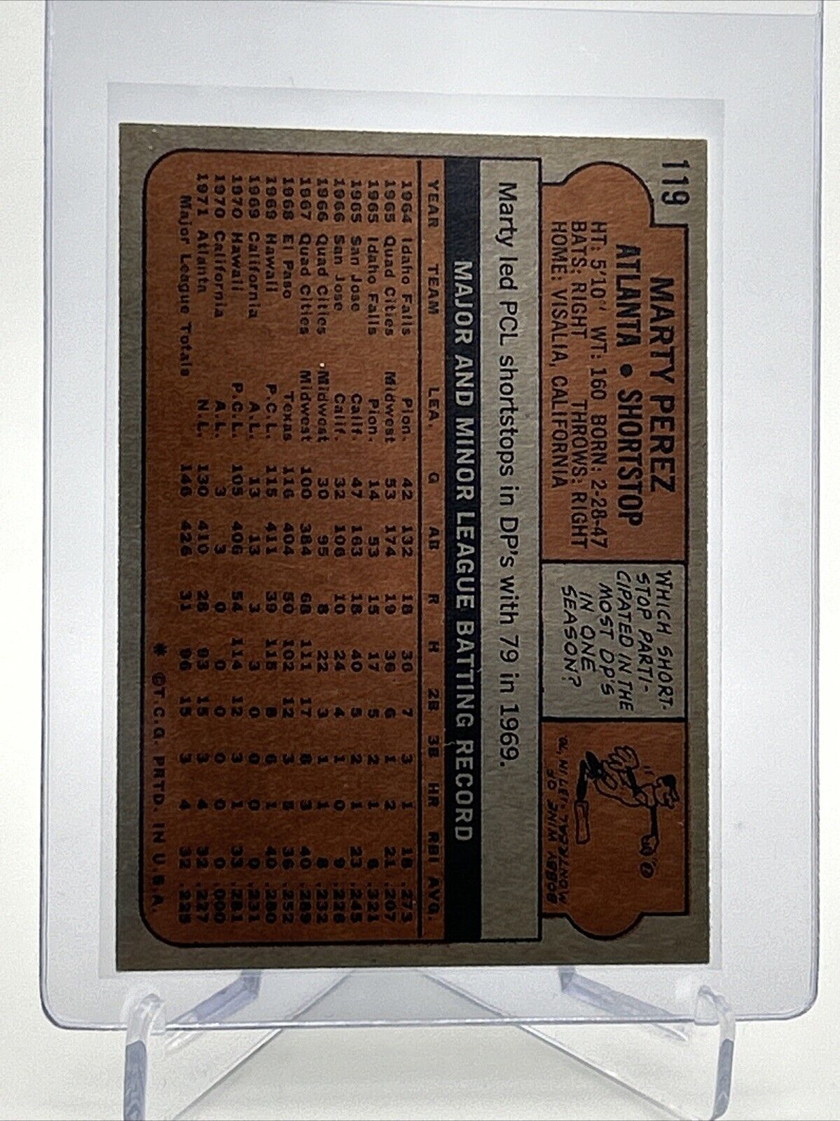 1972 Topps Marty Perez Baseball Card #119 EX Quality #2 FREE SHIPPING
