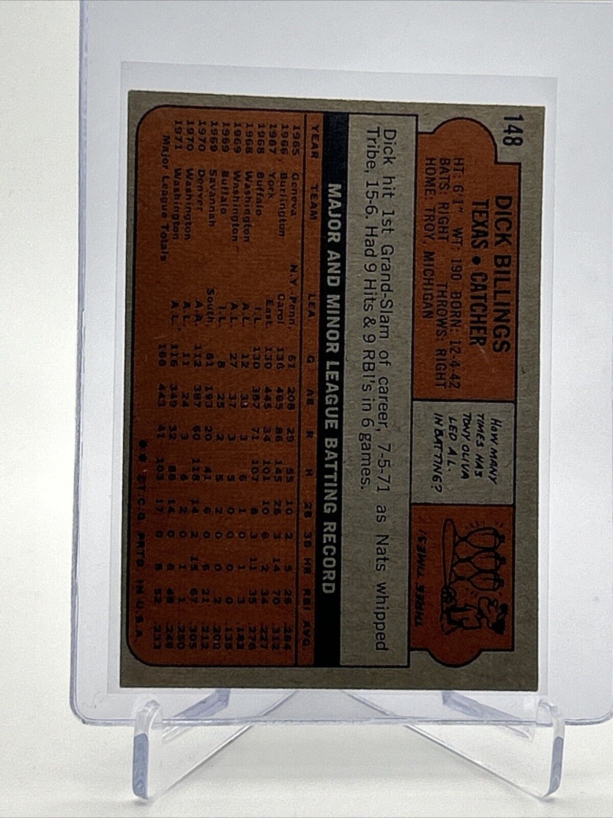 1972 Topps Dick Billings Baseball Card #148 VG-EX Quality #2 FREE SHIPPING