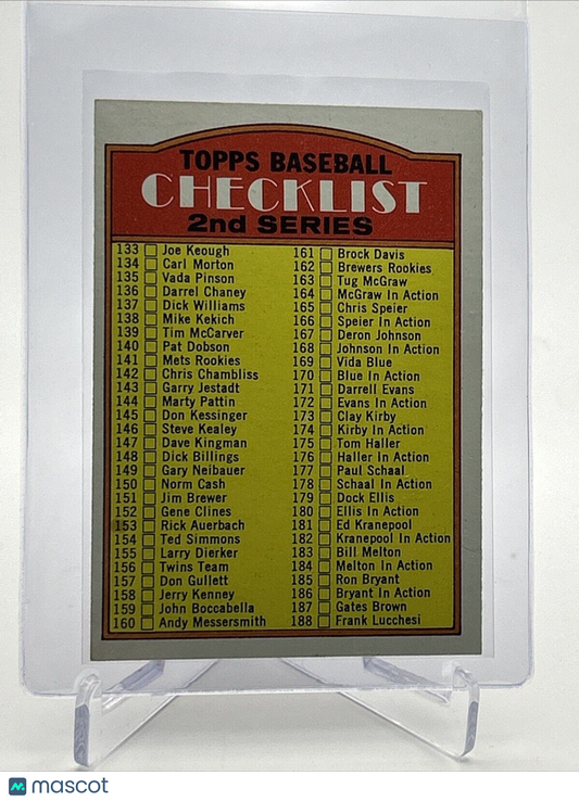 1972 Topps 2nd Series Checklist: 133-263 #103 VG-EX Quality #2 FREE SHIPPING