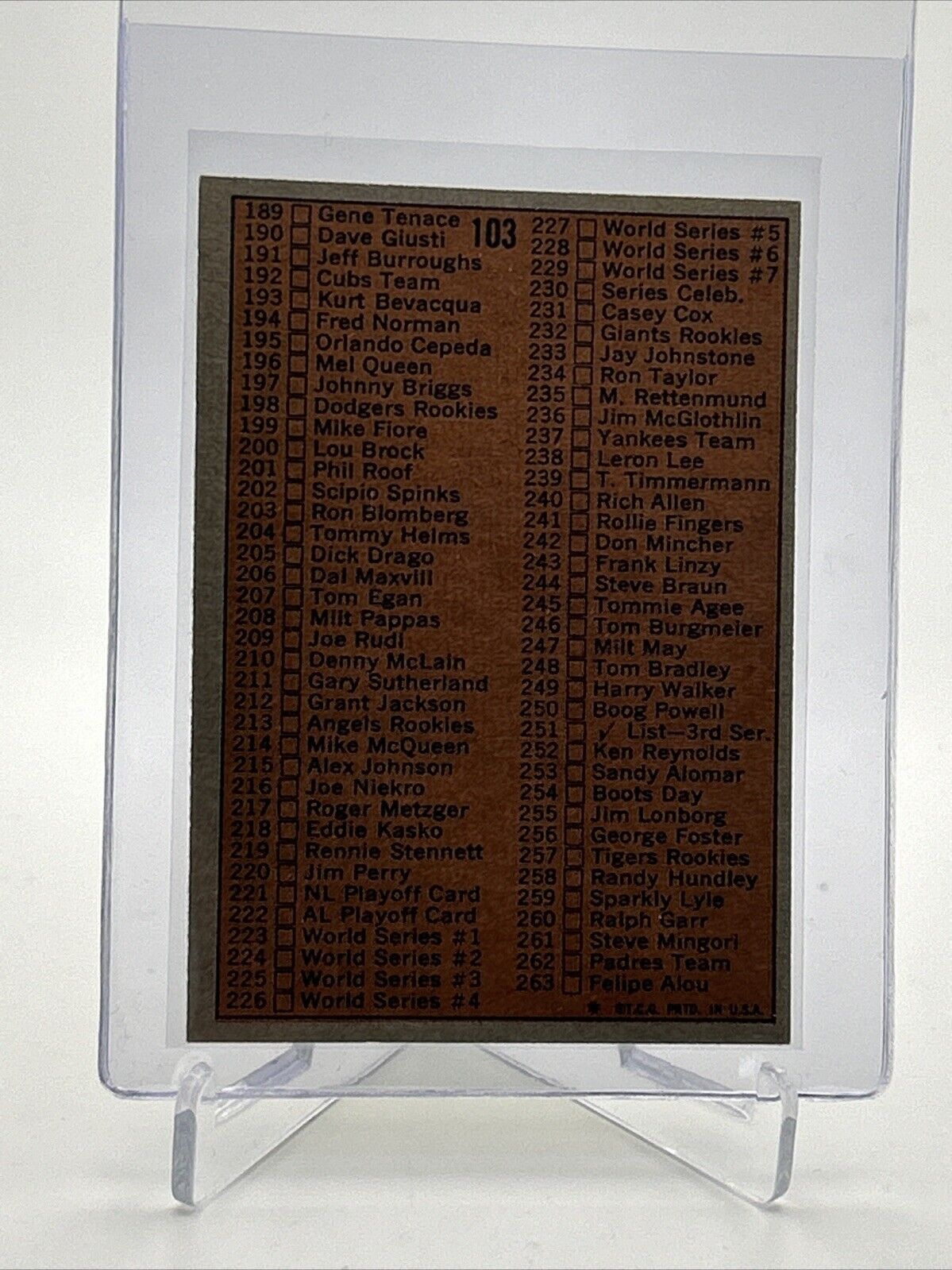 1972 Topps 2nd Series Checklist: 133-263 #103 VG-EX Quality #2 FREE SHIPPING