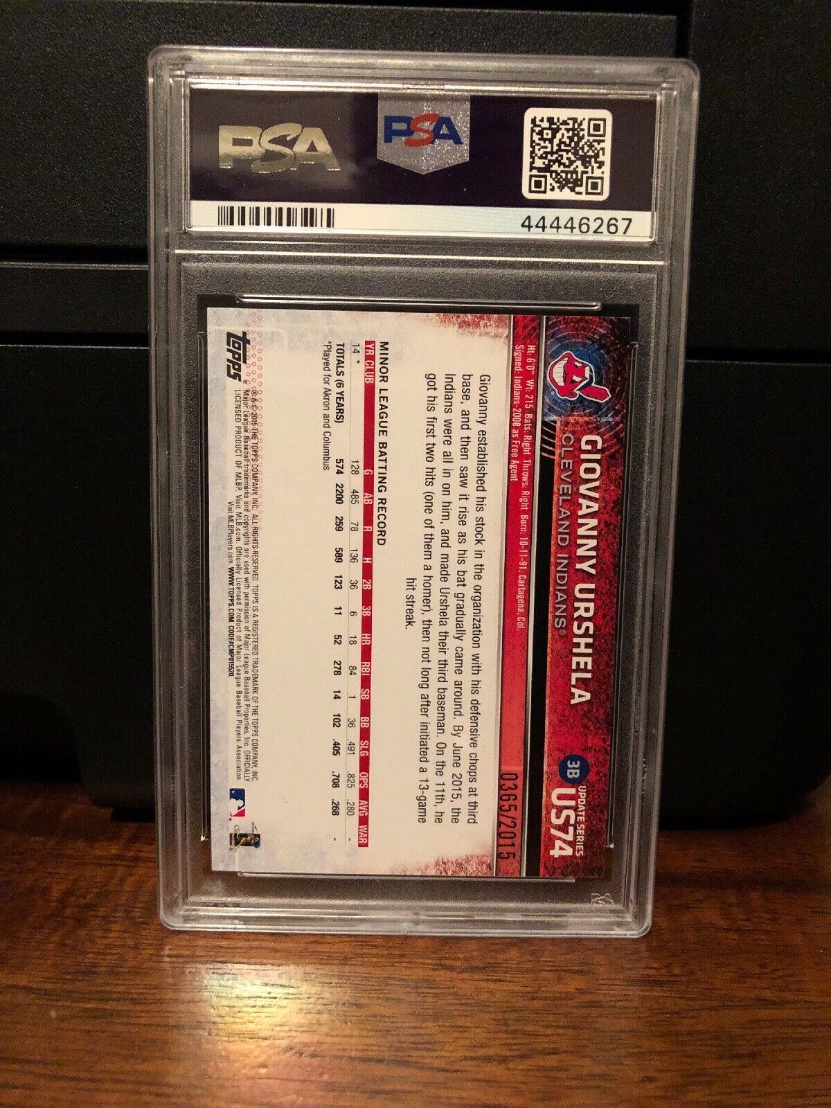 2015 Topps Update GOLD Giovanny Urshela Rookie Baseball Card #US74 PSA 10 POP 1