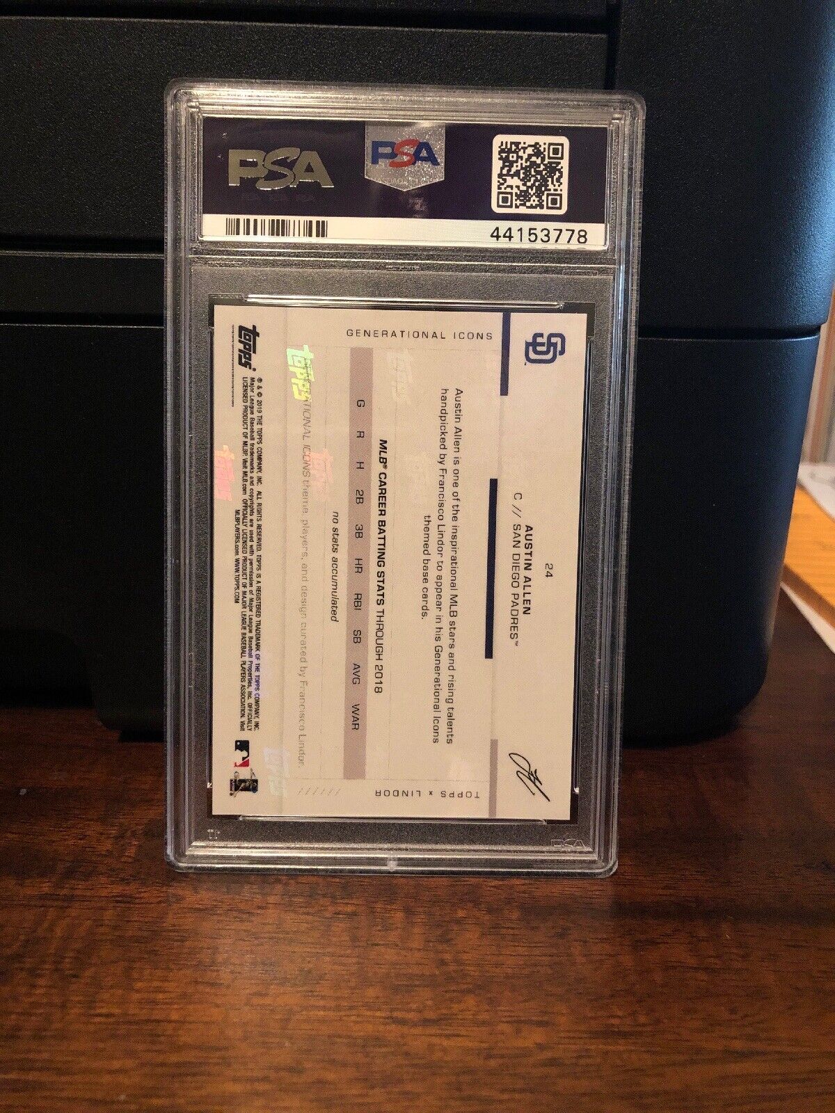 2019 Topps X Lindor Austin Allen Rookie Baseball Card #24 PSA 10 Gem Mint